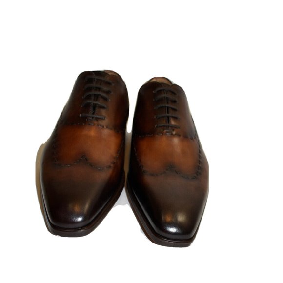 Magnanni Trey Square Toe Wingtip Oxford Brown Leather Size 40 21890 - Picture 7 of 10